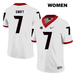 Women's Georgia Bulldogs NCAA #7 D'Andre Swift Nike Stitched White Legend Authentic College Football Jersey CER1454EA